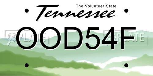 OOD54F Tennessee License Plate