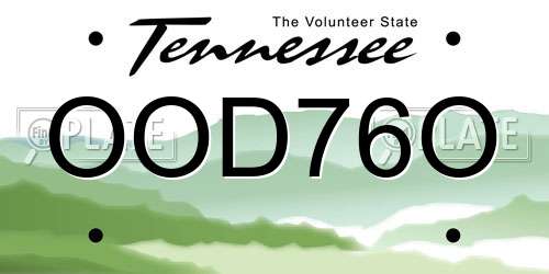 OOD76O Tennessee License Plate