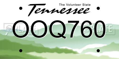 OOQ760 Tennessee License Plate