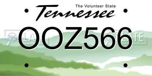 OOZ566 Tennessee License Plate