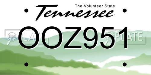 OOZ951 Tennessee License Plate