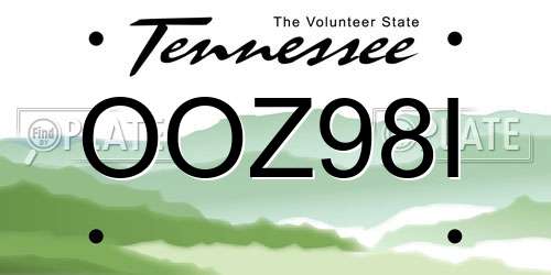 OOZ98I Tennessee License Plate