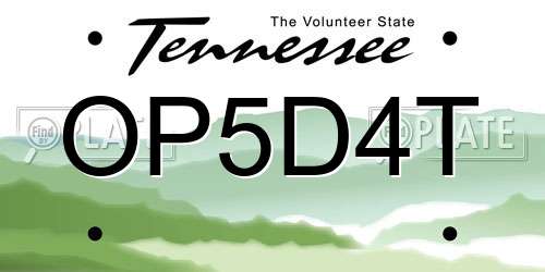 OP5D4T Tennessee License Plate