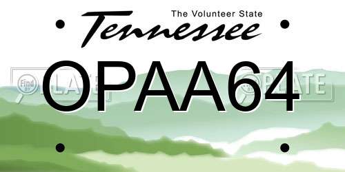 OPAA64 Tennessee License Plate