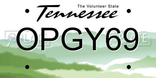 OPGY69 Tennessee License Plate