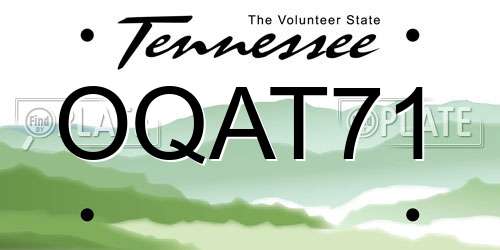 OQAT71 Tennessee License Plate