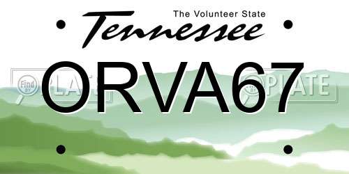 ORVA67 Tennessee License Plate