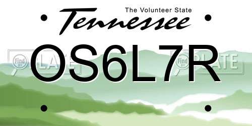 OS6L7R Tennessee License Plate