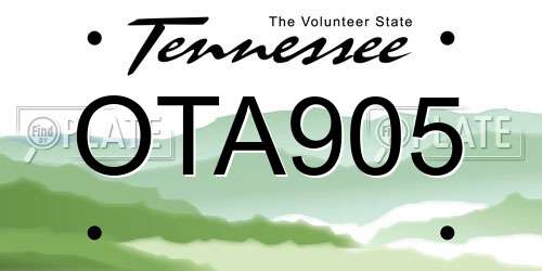 OTA905 Tennessee License Plate