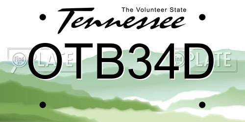 OTB34D Tennessee License Plate