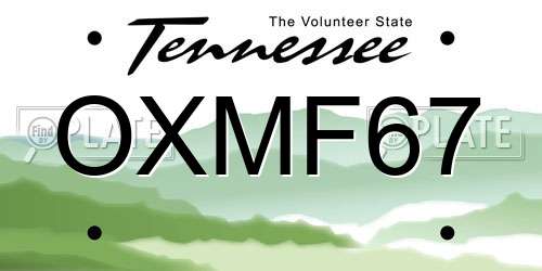 OXMF67 Tennessee License Plate