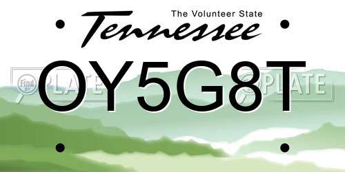 OY5G8T Tennessee License Plate
