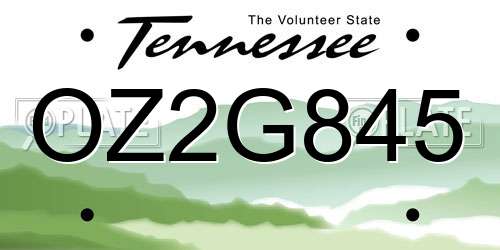 OZ2G845 Tennessee License Plate