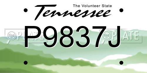 P9837J Tennessee License Plate