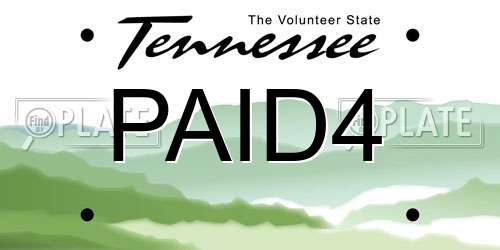 PAID4 Tennessee License Plate
