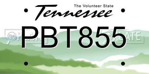 PBT855 Tennessee License Plate
