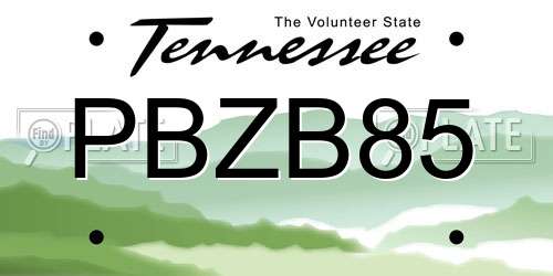 PBZB85 Tennessee License Plate