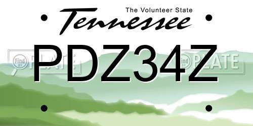 PDZ34Z Tennessee License Plate