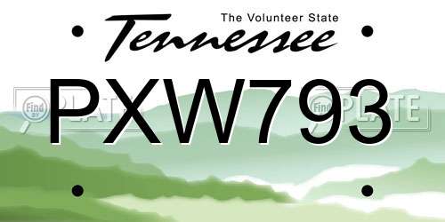 PXW793 Tennessee License Plate