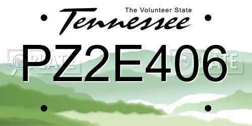 PZ2E406 Tennessee License Plate
