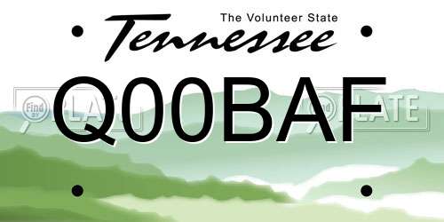 Q00BAF Tennessee License Plate