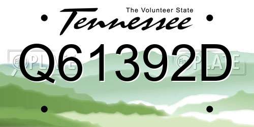 Q61392D Tennessee License Plate