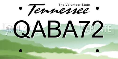 QABA72 Tennessee License Plate
