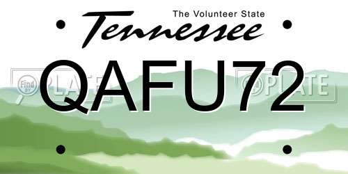 QAFU72 Tennessee License Plate