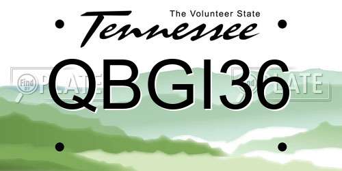 QBGI36 Tennessee License Plate