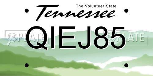 QIEJ85 Tennessee License Plate