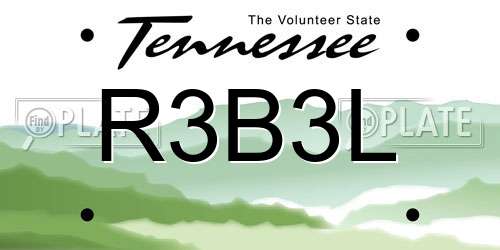 R3B3L Tennessee License Plate