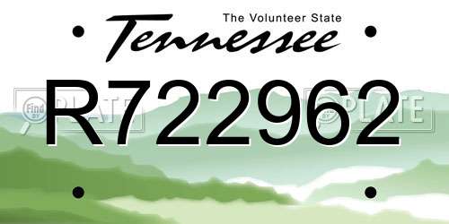 R722962 Tennessee License Plate