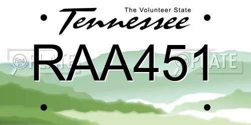 RAA451 Tennessee License Plate