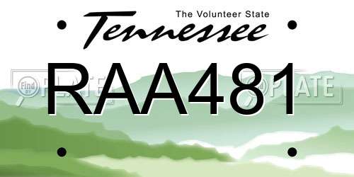 RAA481 Tennessee License Plate