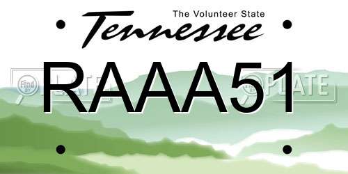 RAAA51 Tennessee License Plate