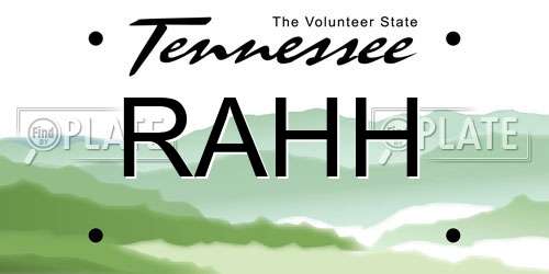 RAHH Tennessee License Plate