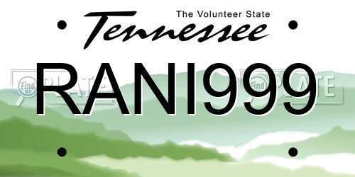 RANI999 Tennessee License Plate