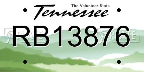 RB13876 Tennessee License Plate