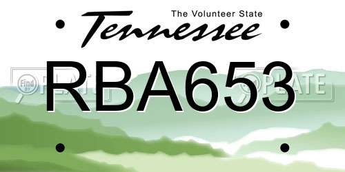 RBA653 Tennessee License Plate