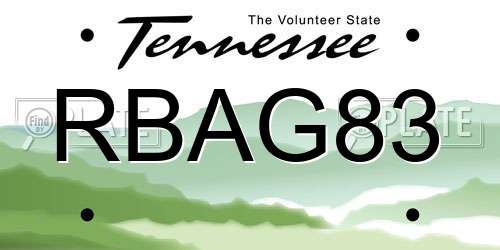 RBAG83 Tennessee License Plate