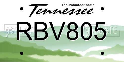 RBV805 Tennessee License Plate