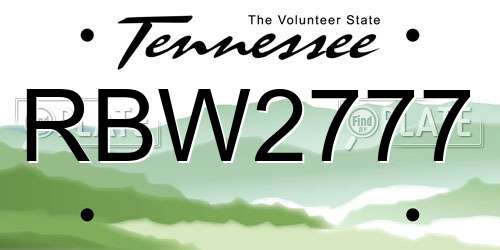 RBW2777 Tennessee License Plate