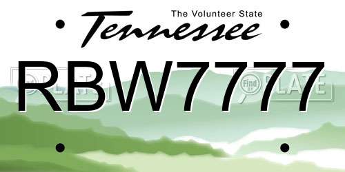 RBW7777 Tennessee License Plate