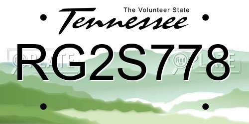 RG2S778 Tennessee License Plate