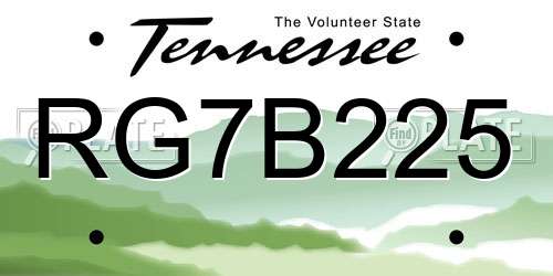 RG7B225 Tennessee License Plate
