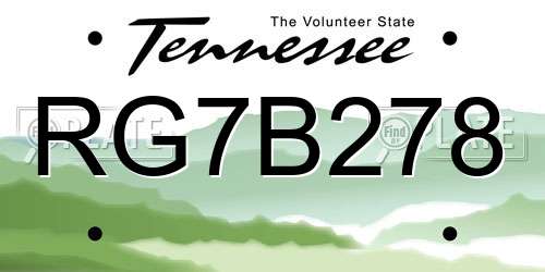 RG7B278 Tennessee License Plate