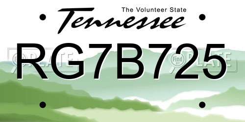 RG7B725 Tennessee License Plate