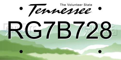 RG7B728 Tennessee License Plate