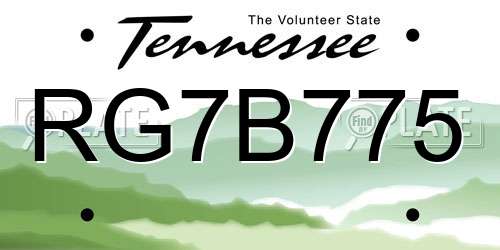 RG7B775 Tennessee License Plate
