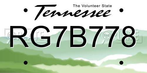 RG7B778 Tennessee License Plate